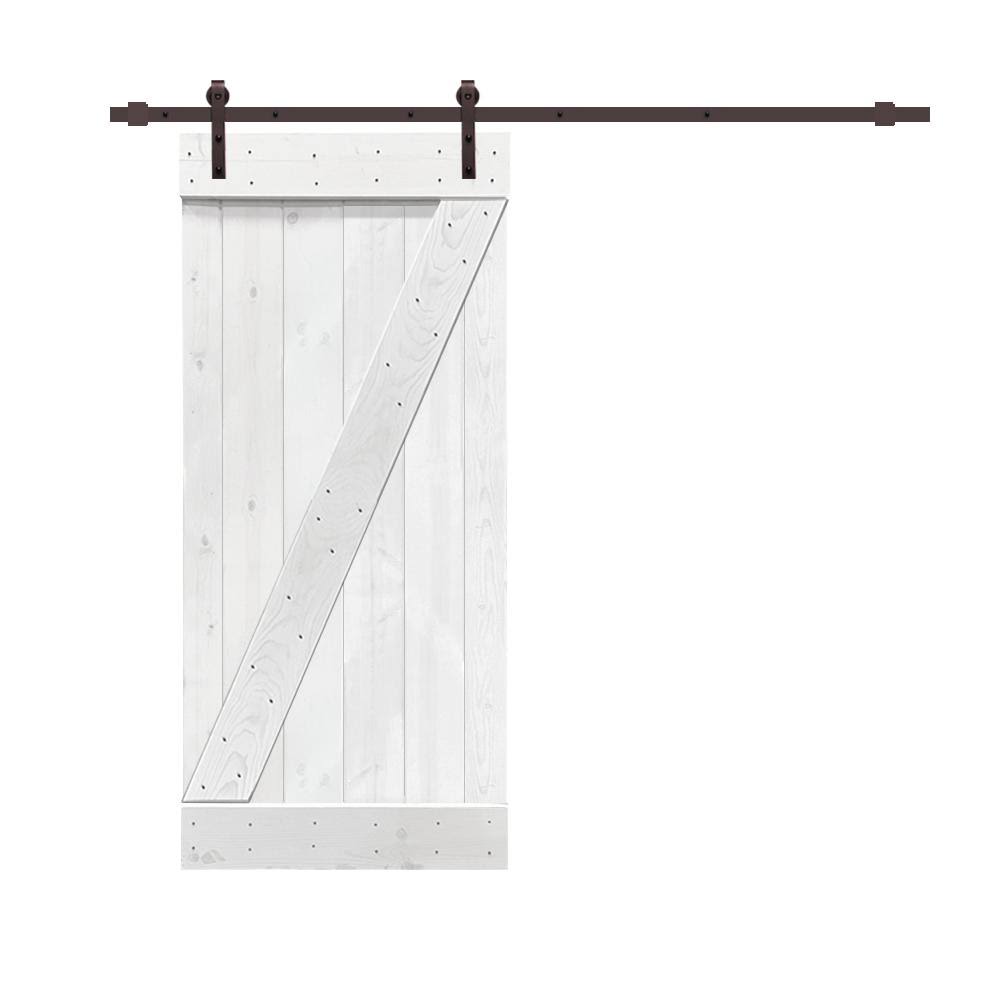 White Stained Wood Interior Sliding Barn Door with Hardware Kit B1554