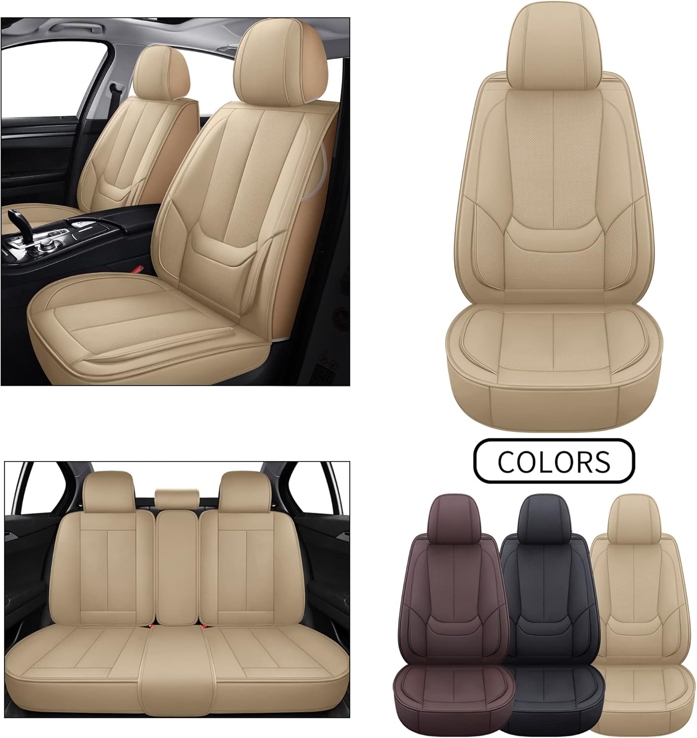 Black Faux Leather 5pcs Universal Seat Cover Set W276530