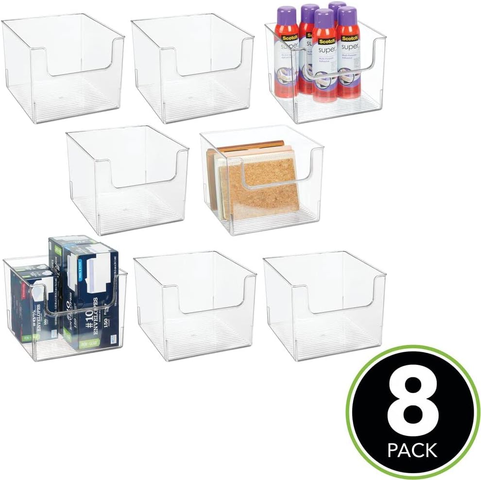 Clear 8 Pack Plastic Storage Organizer Bin Basket R57459