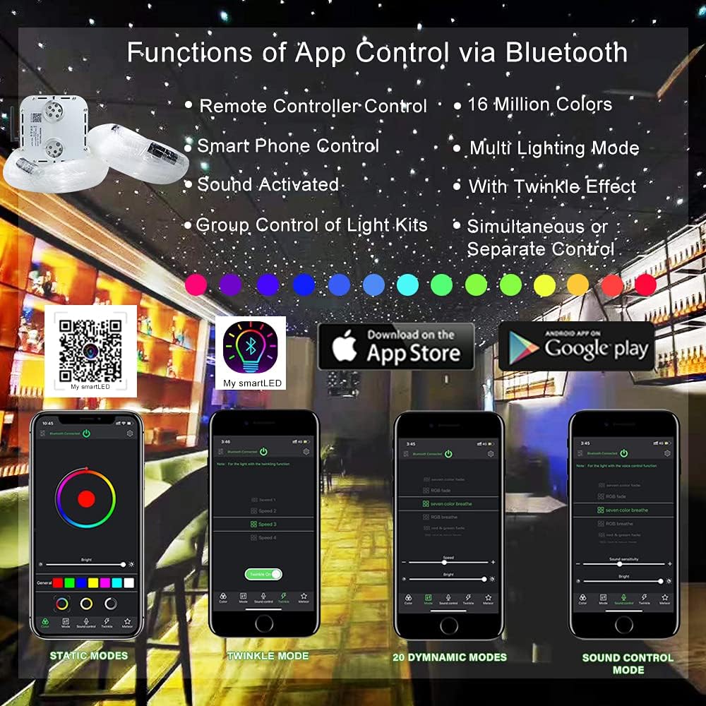 32W RGBW Fiber Optic Lights Kit Star Ceiling Sky Light 16.4ft/5m 1330pcs Mixed Fibers X88839