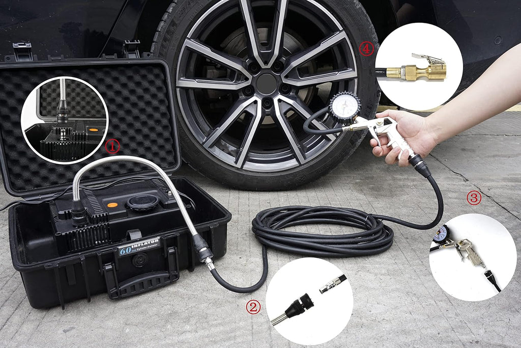 12V Portable Air Compressor Kit 180L/min Tire Inflator with Tire Pressure Gauge and 8m Extension Air Hose, Carry Box, Pack of 2 O862