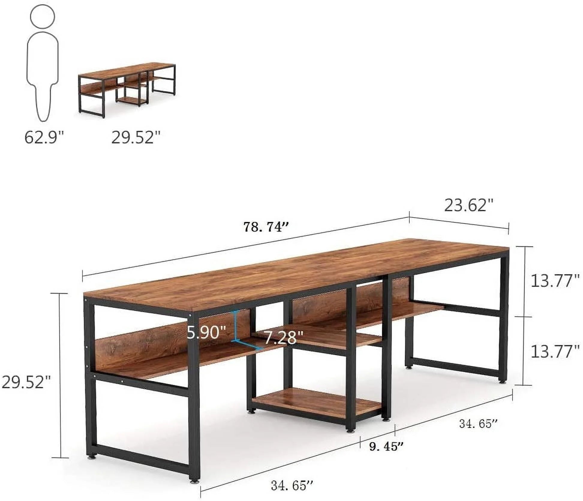 78.7 Two Person Desk with Bookshelf U959448