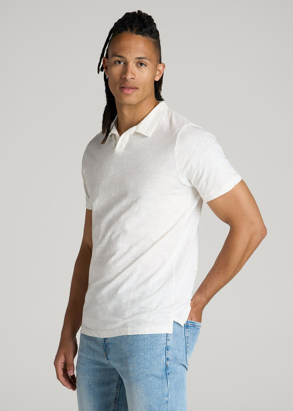 Slub Polo Shirt for Tall Men in Ecru