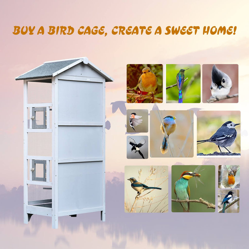 Grey Outdoor Wooden Bird Cage with Removable Bottom Tray C15005
