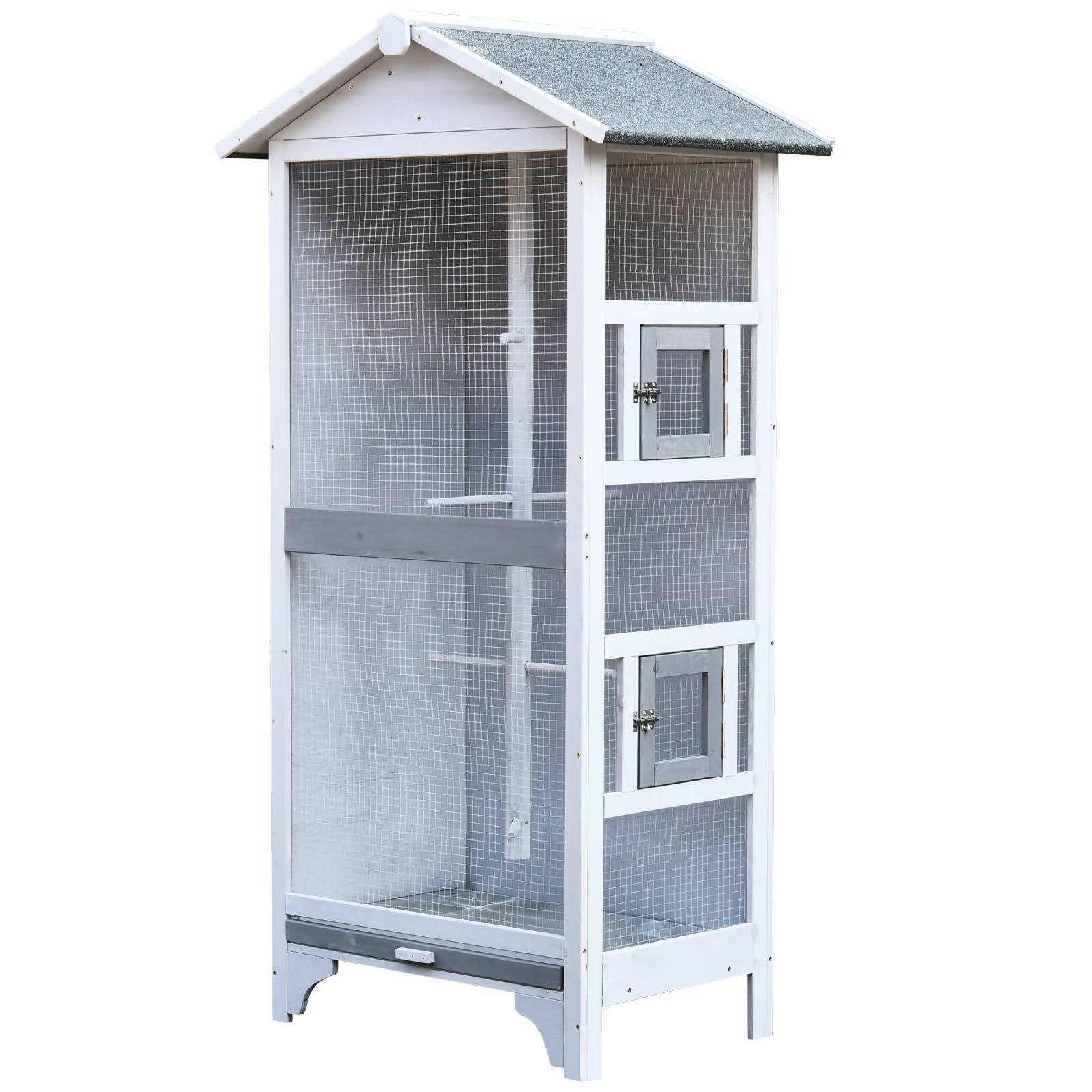 Grey Outdoor Wooden Bird Cage with Removable Bottom Tray C15005