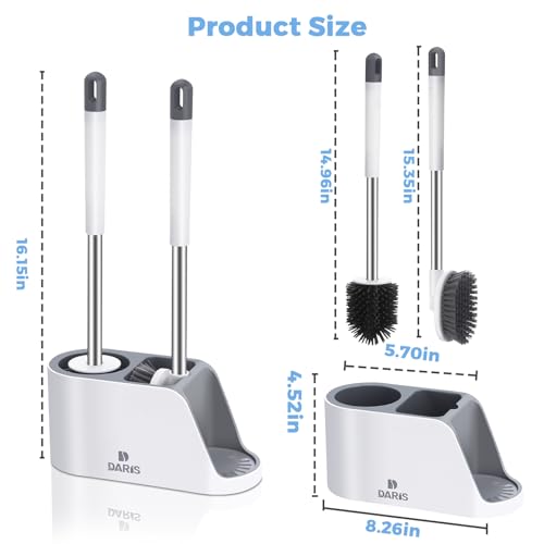 2-Way Toilet Brush with Ventilated Holder Silicone and Bristle Brushes with Aluminum Handle P5917