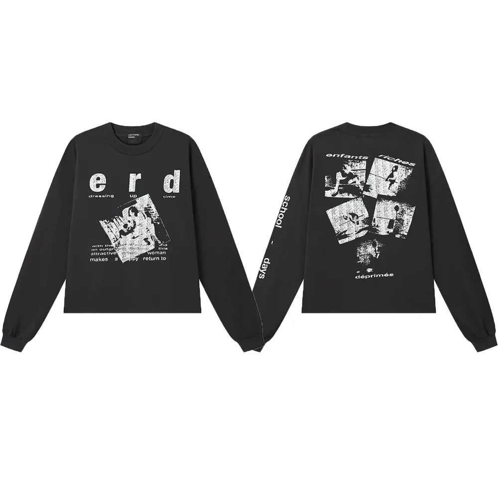 ERD “School Days / Dressing Up Time” Photo Collage Long Sleeve T-Shirt — Black