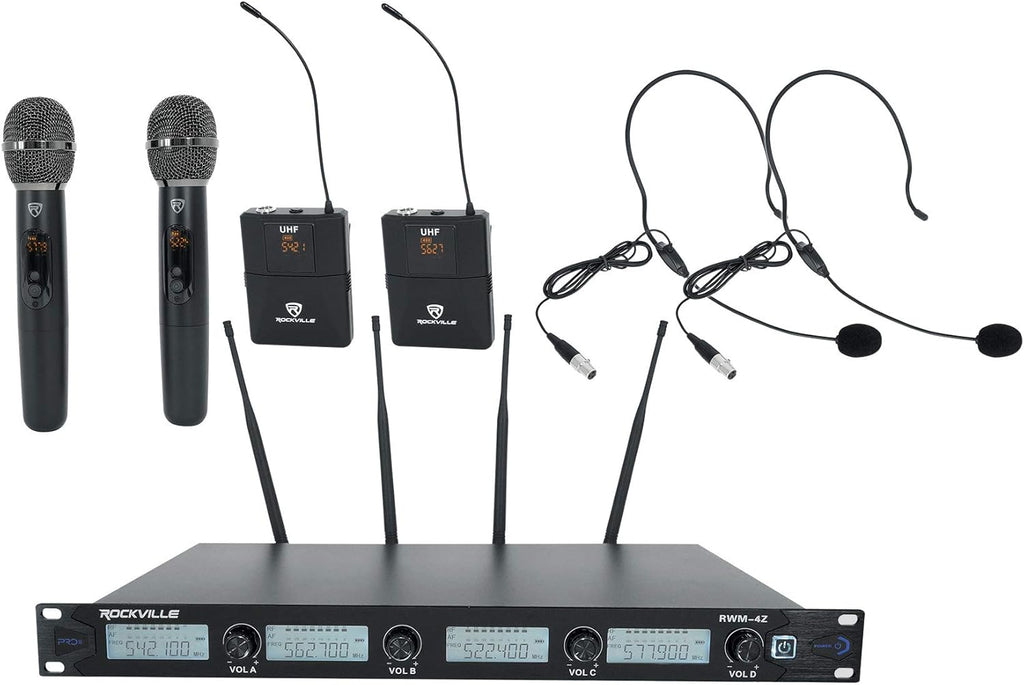 Quad Wireless UHF Handheld/Headset Microphone System 20 Channel N8769