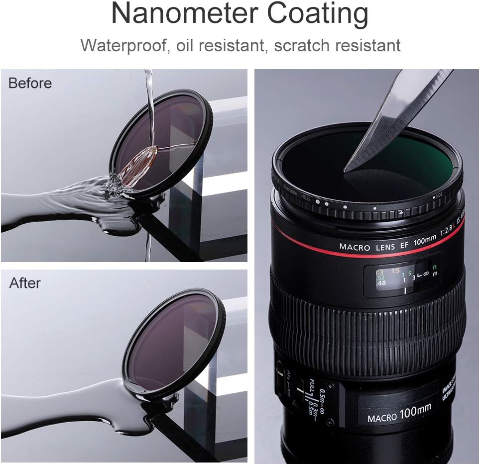 58mm Variable ND Filter ND2-ND32 Camera Lens Filter, 28 Multi-Layer Coatings, Pack of 2 J905