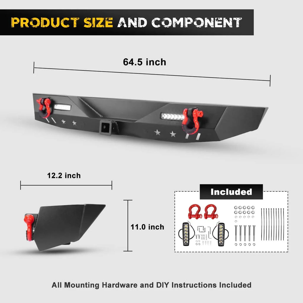 2PCS Full Width Bumper Combo with Winch Plate & LED Lights & D-rings & Fog Light Housing Q10270