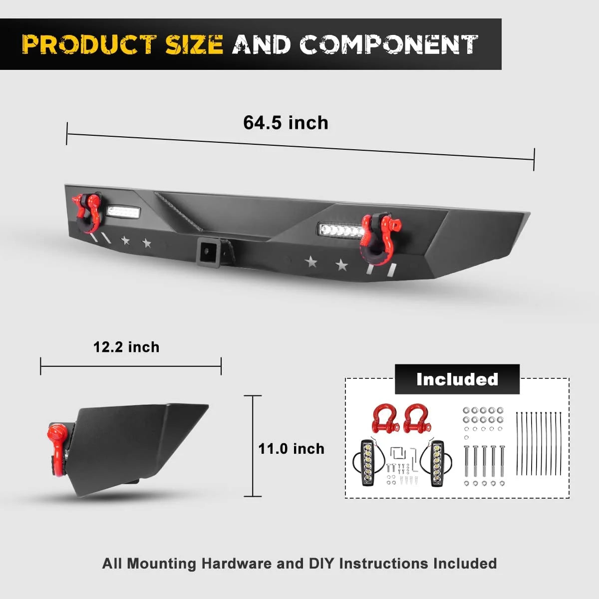2PCS Full Width Bumper Combo with Winch Plate & LED Lights & D-rings & Fog Light Housing Q10270