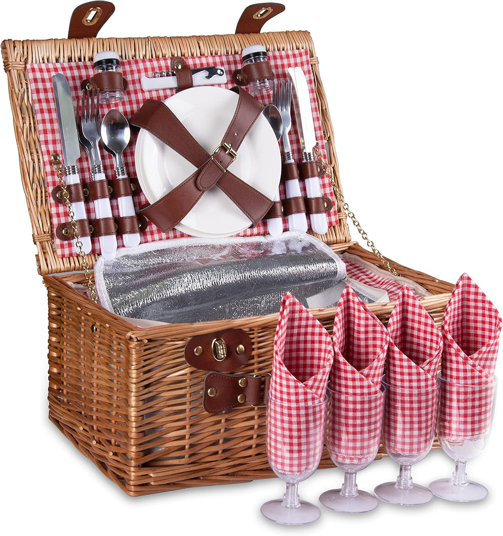 Picnic Basket for 2 with Insulated Liner, Grey Stripes E965393
