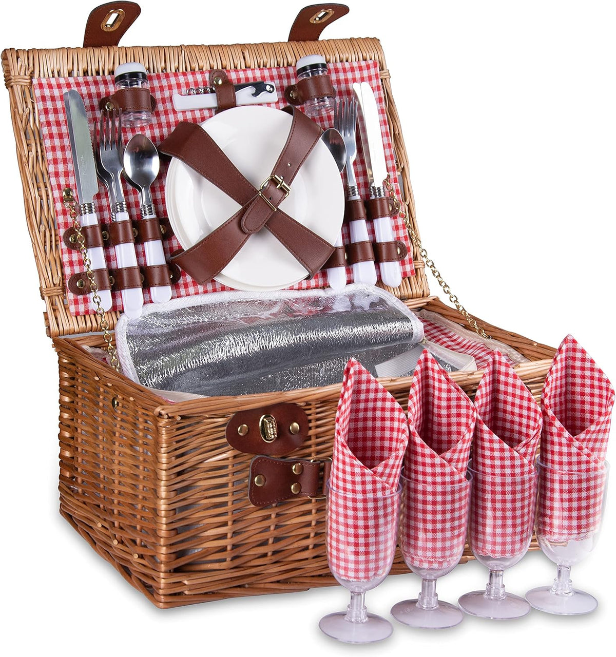 Picnic Basket for 2 with Insulated Liner, Grey Stripes E965393
