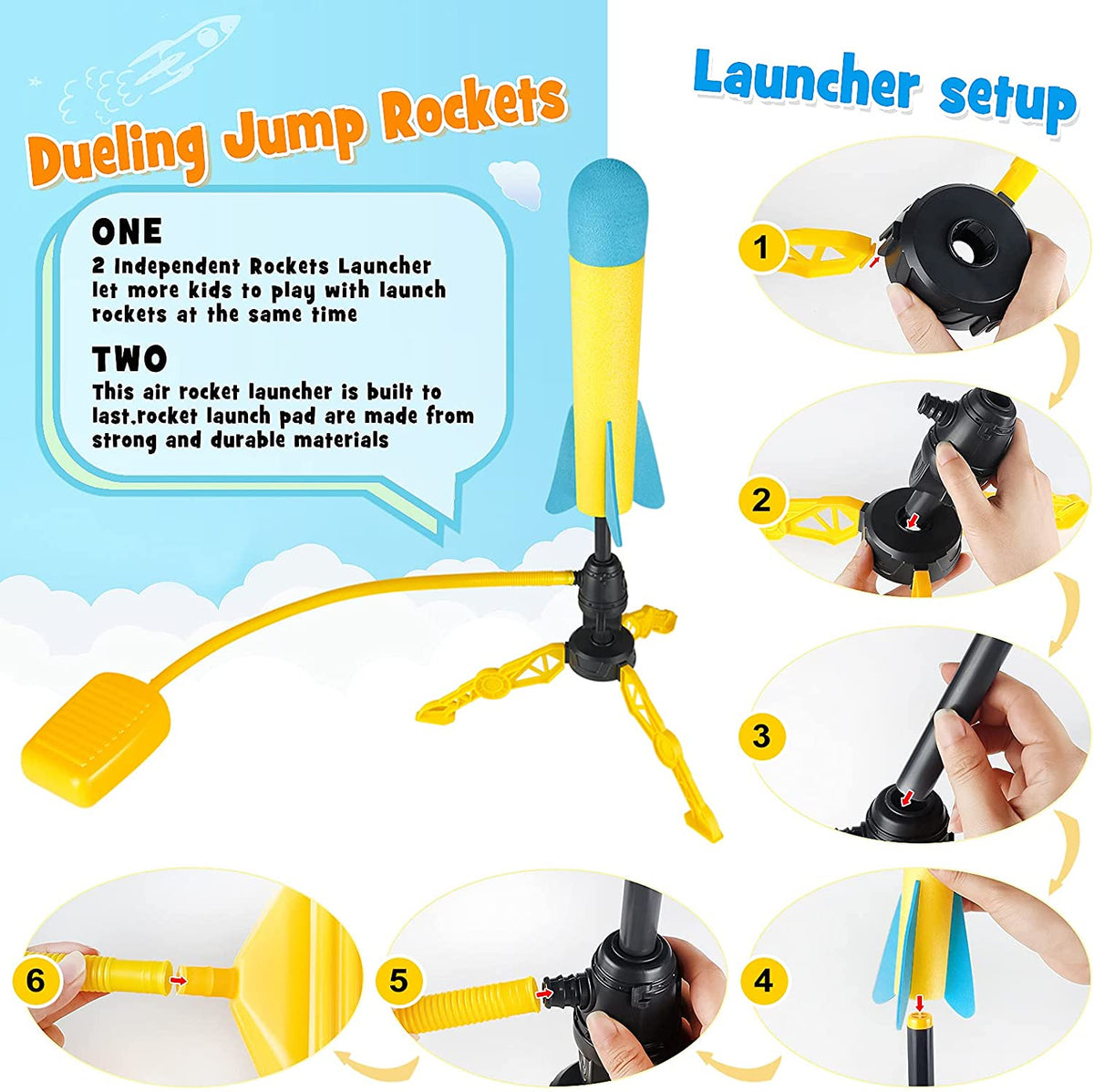 Terra Toy Rocket Launcher, 2 Launchers & 8 Foam Rockets, Outdoor Toy E499320