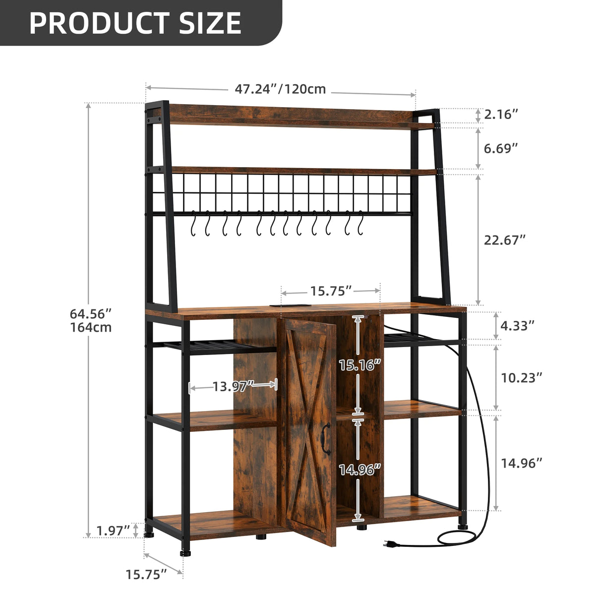 6-Tier Kitchen Microwave Oven Stand with Storage Cabinet and Wine Shelf Z10341