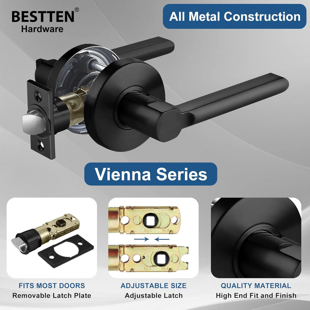 [3 Pack] Matte Black Passage Door Lever with Removable Latch Plate F66958