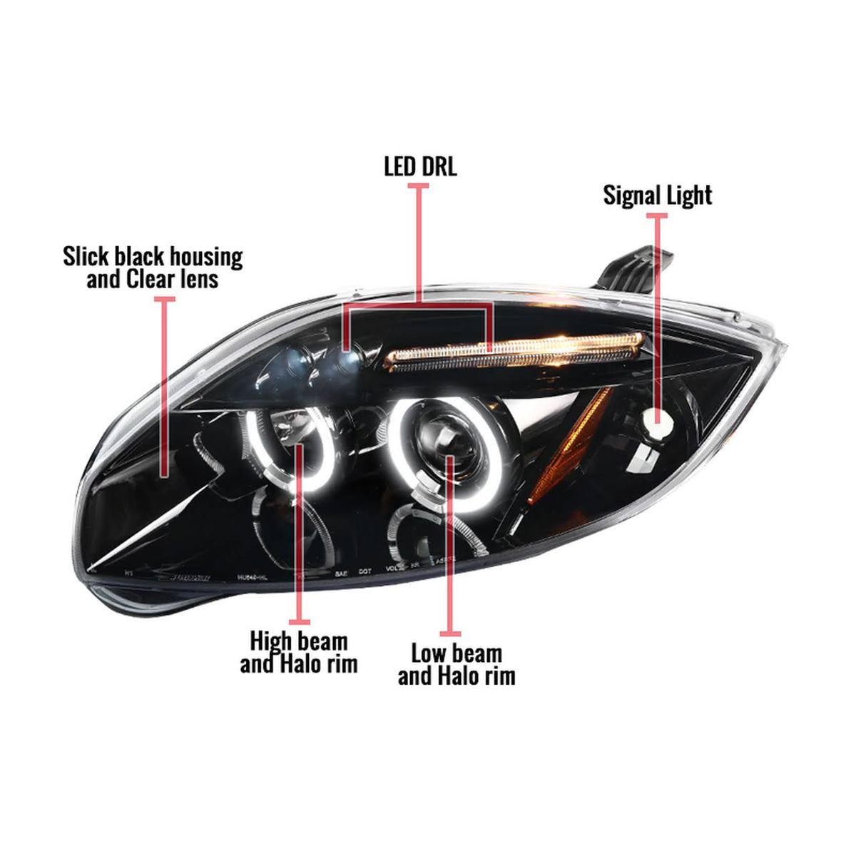 Clear LED Dual Halo Projector Headlights N905515