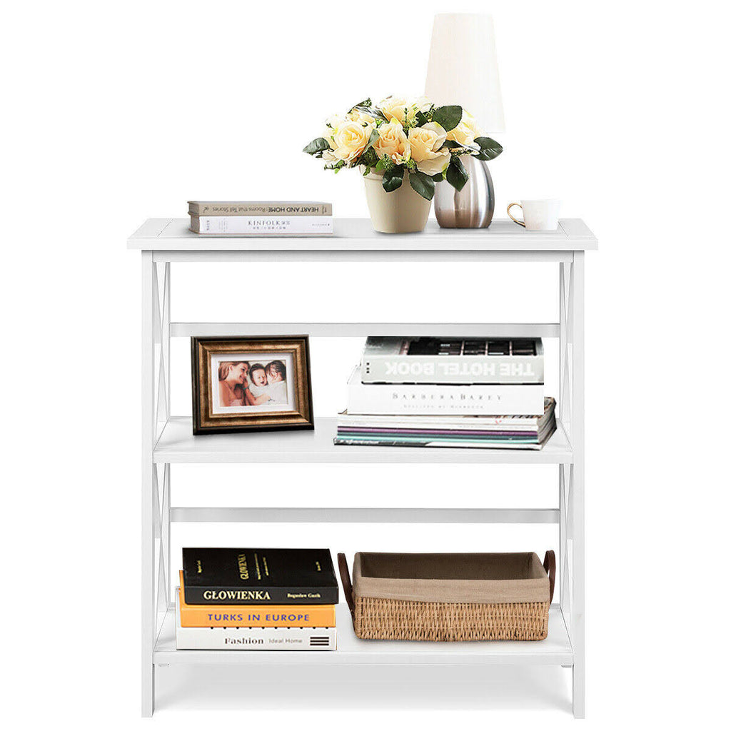 3-Tier White Wooden Open Shelf Bookcase Q54876