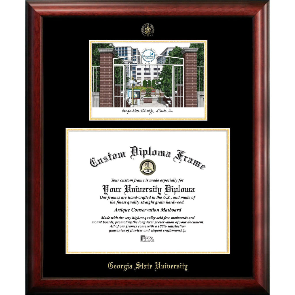 Gold Embossed Diploma Frame with Campus Images Lithograph U436918