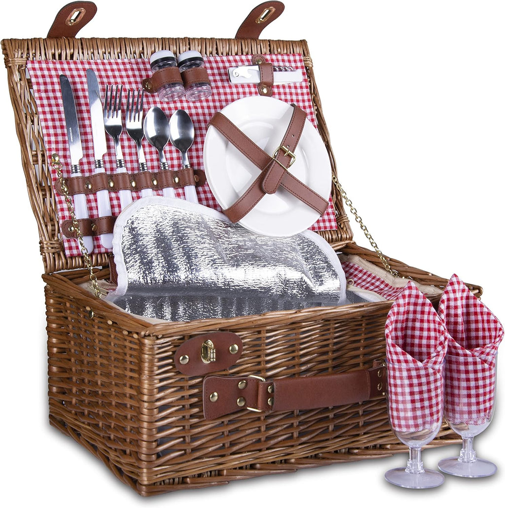 Picnic Basket for 2 with Insulated Liner, Grey Stripes E965393