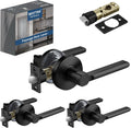 [3 Pack] Matte Black Passage Door Lever with Removable Latch Plate F66958