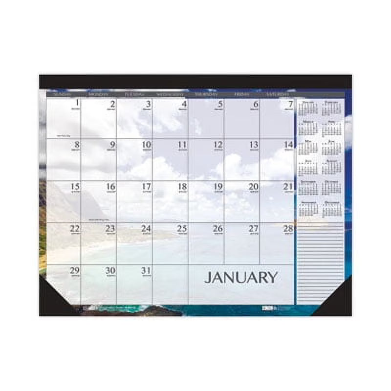 Recycled Desk Pad Calendar, Seascapes Photography, 22 x 17, Black Binding, 12-Month Z938622