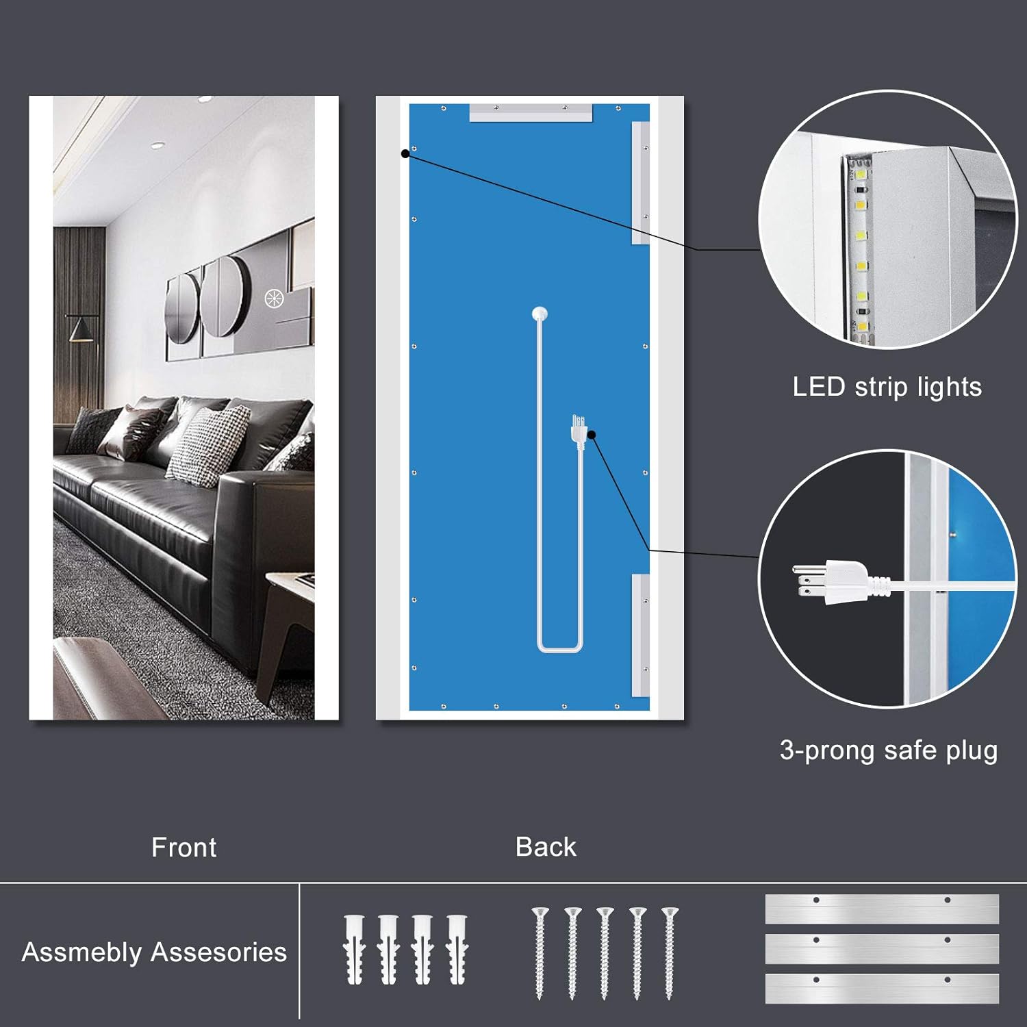 47x22 Full Length LED Wall Mounted Mirror F427836