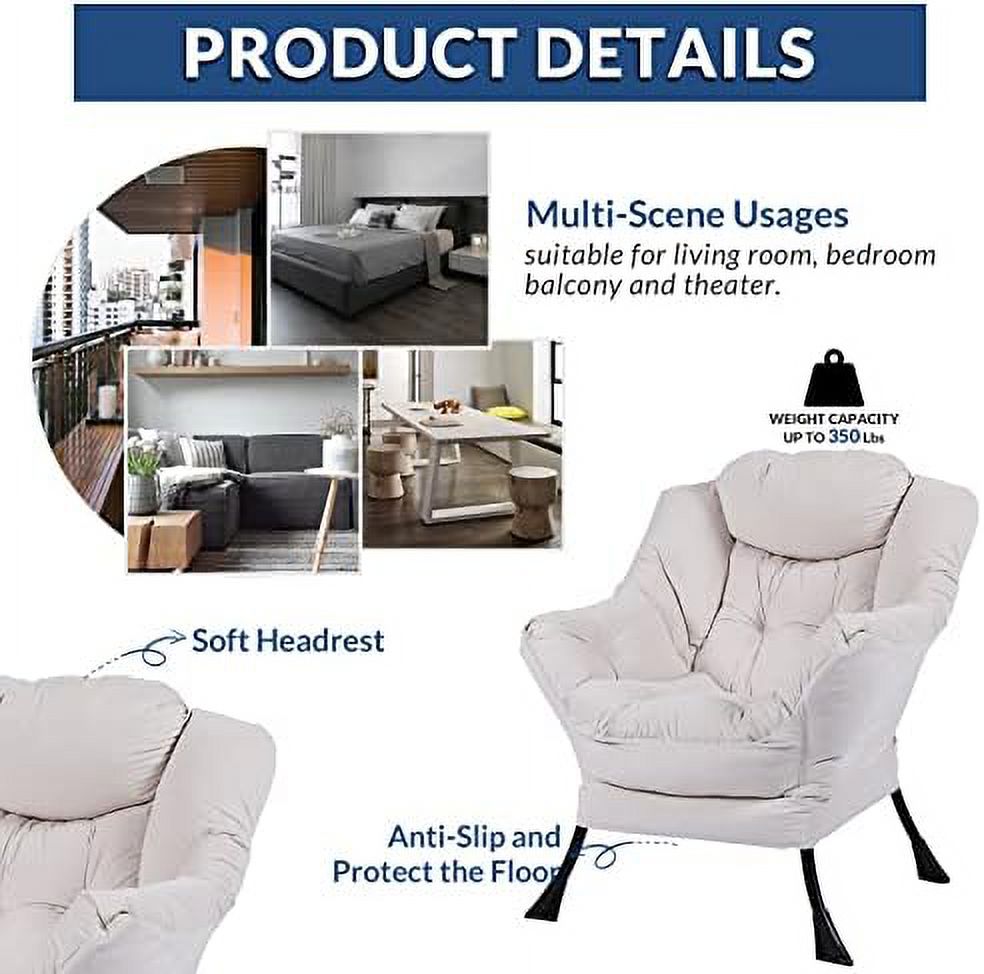 Modern Lazy Chair with Ottoman Steel Frame Lounge Chair Set with Footstool Armrests Side Pocket B4086