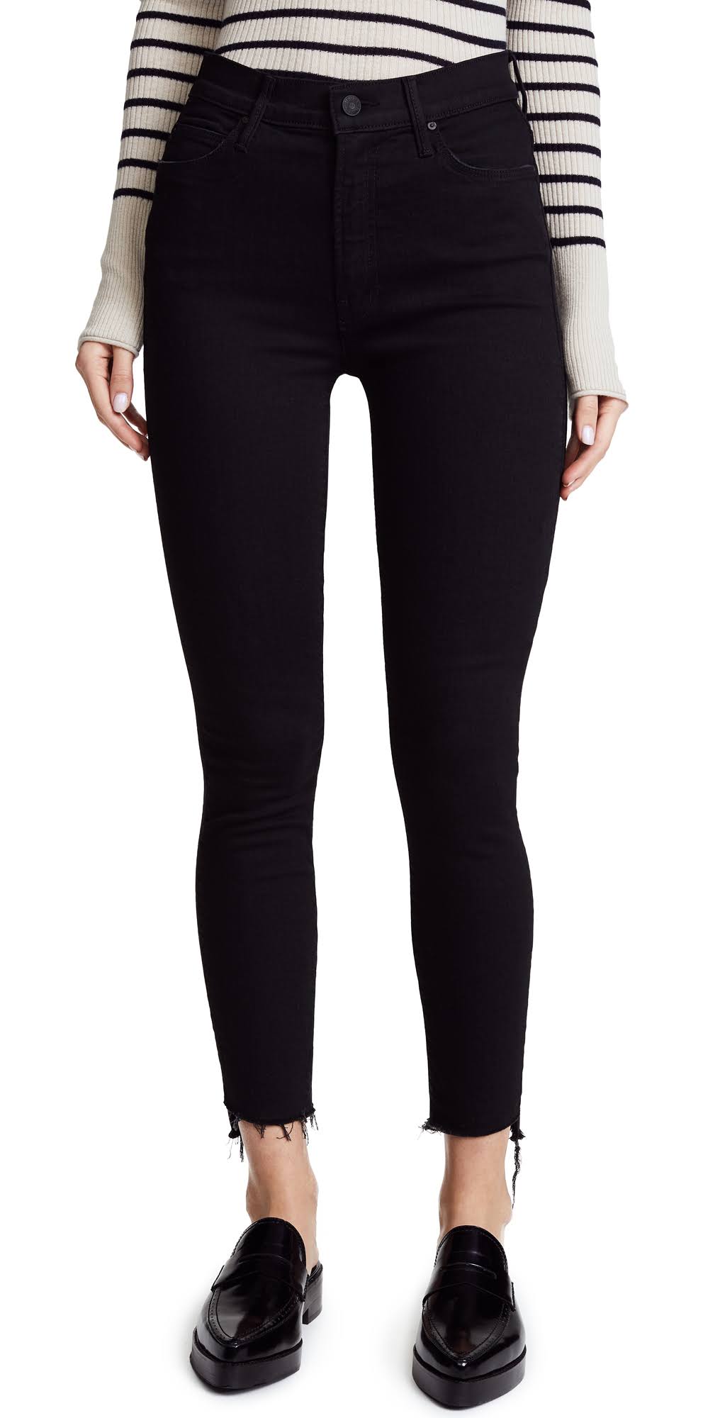 Black Zip Ankle Step Fray Jeans A101941