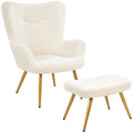Ivory Boucle Accent Chair and Ottoman Set with Golden Metal Legs A85904