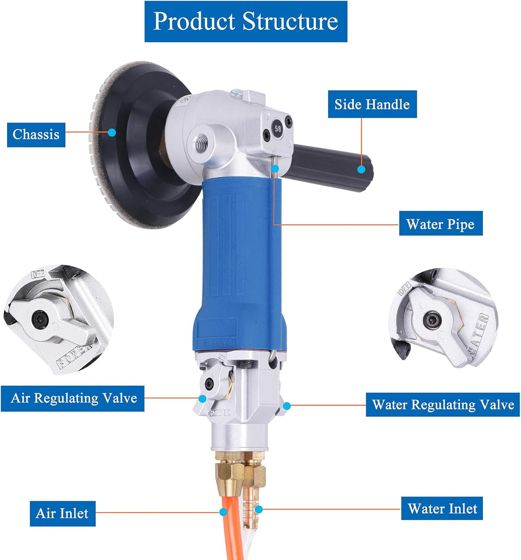 4" Pneumatic Wet Polisher Grinder with 7 Pieces Polishing Pads T96260