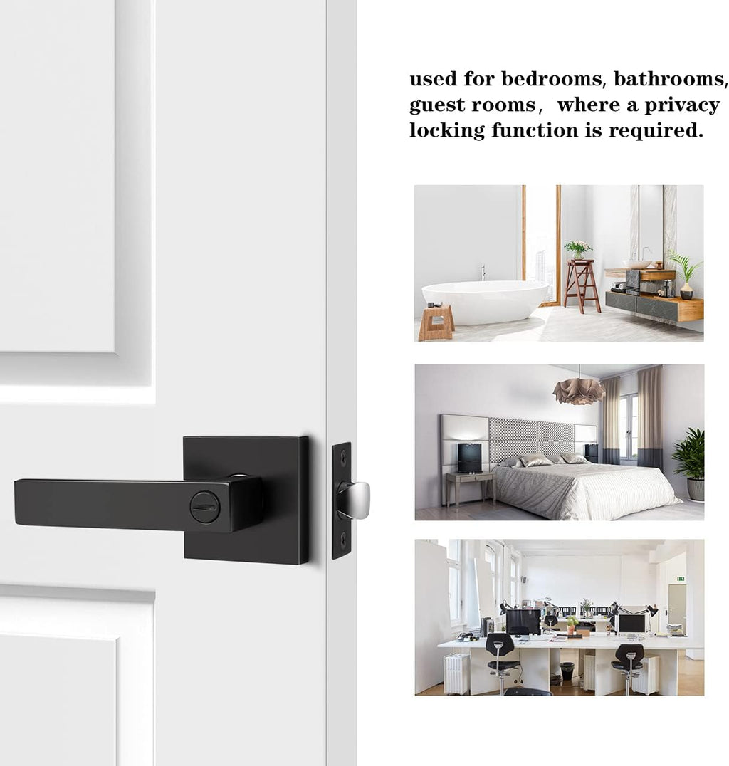 Matte Black Privacy Door Levers with Square Rosette N575868