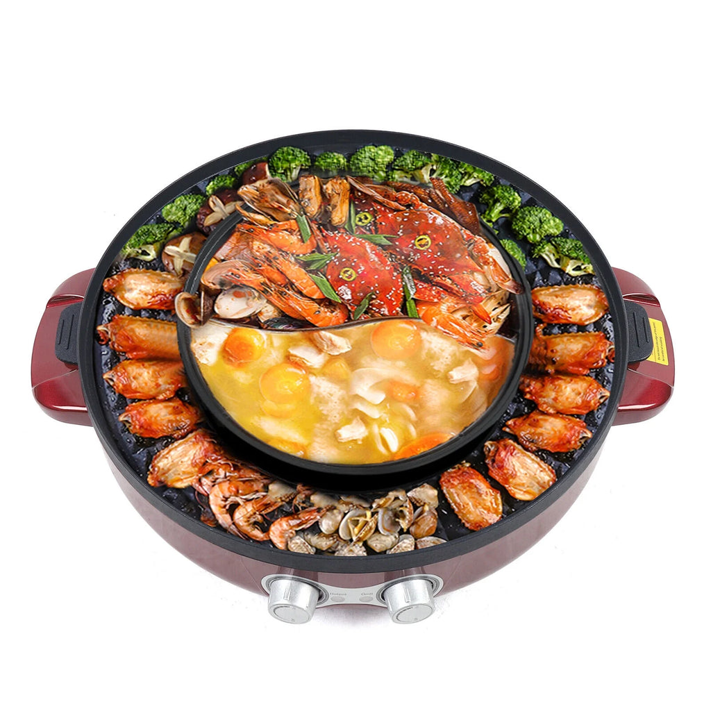 Red 2-in-1 Electric Smokeless Grill Hot Pot 2200W S240