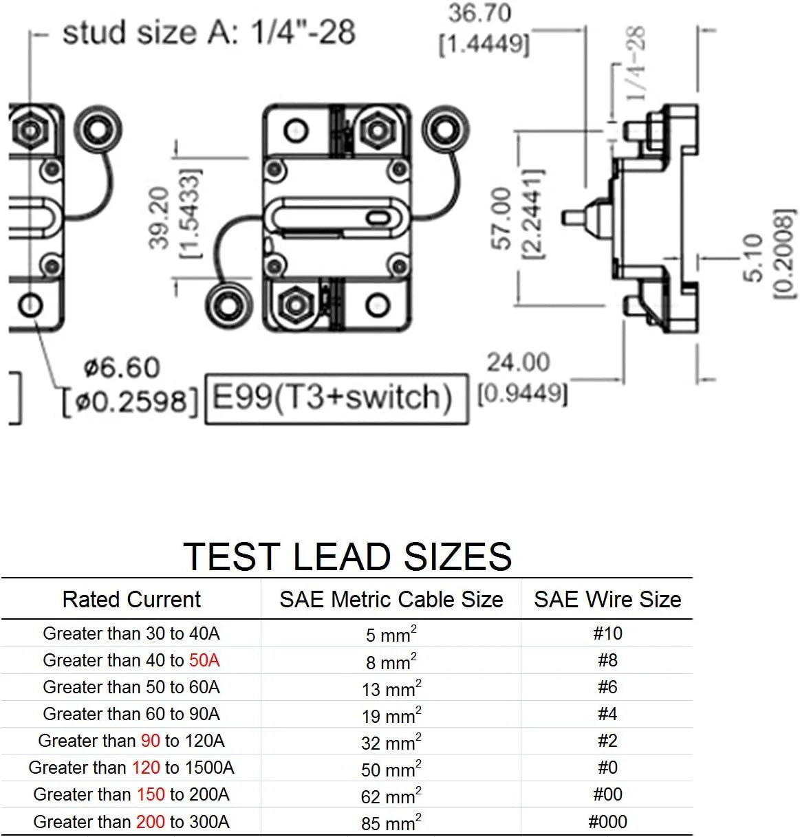 40 Amp Surface-Mount Circuit Breaker with Manual Reset Switch Button, 12V - 48V DC, Waterproof 40A O447