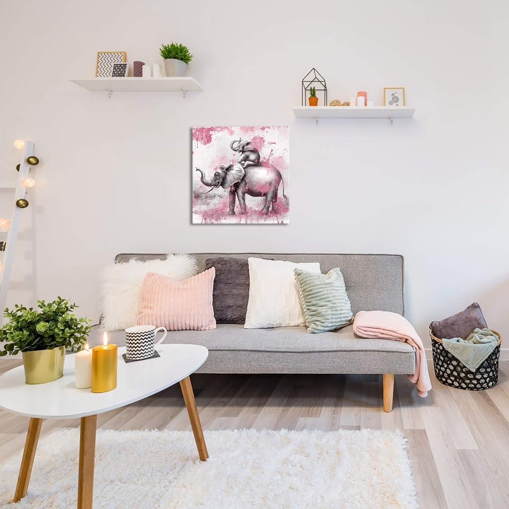 Pink and Grey Elephant Canvas Wall Art 24x24 Inch H662019