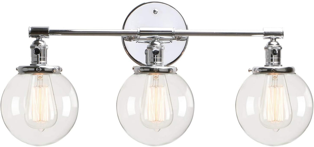 Black 3 Light Wall Sconce Light Fixture with Round Glass Canopy H3874