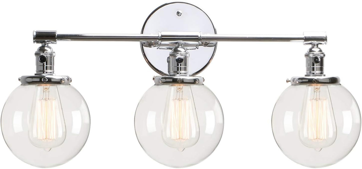 Black 3 Light Wall Sconce Light Fixture with Round Glass Canopy H3874