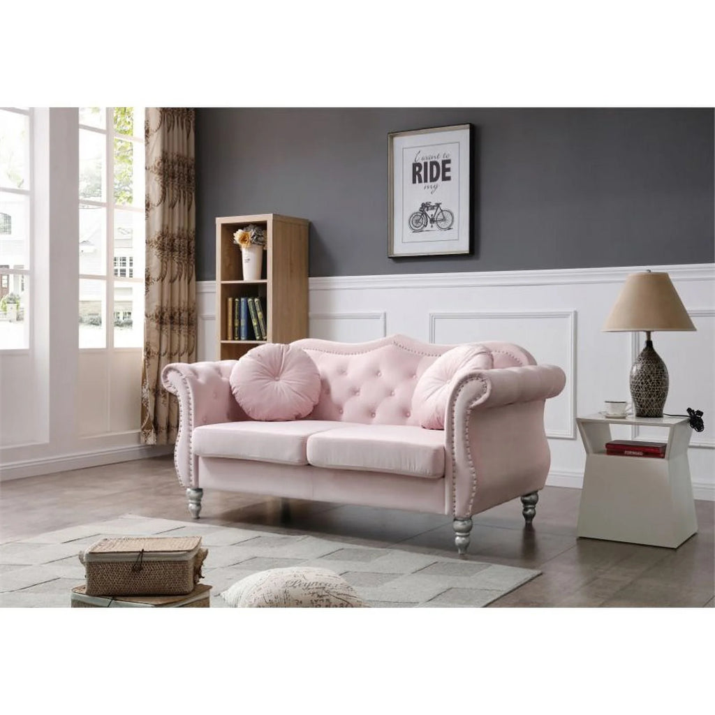 Pink 2-Piece Furniture Set with Sofa Chaise and Loveseat P946