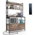 5-Tier Brown Wood Microwave Rack with Power Outlets D667960