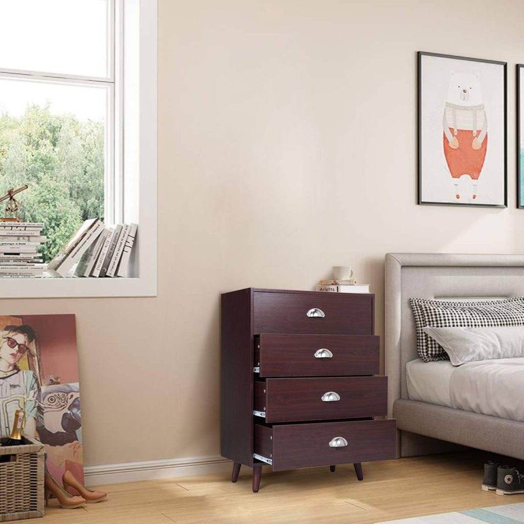 Brown 4 Drawer Nightstand Cabinet O537
