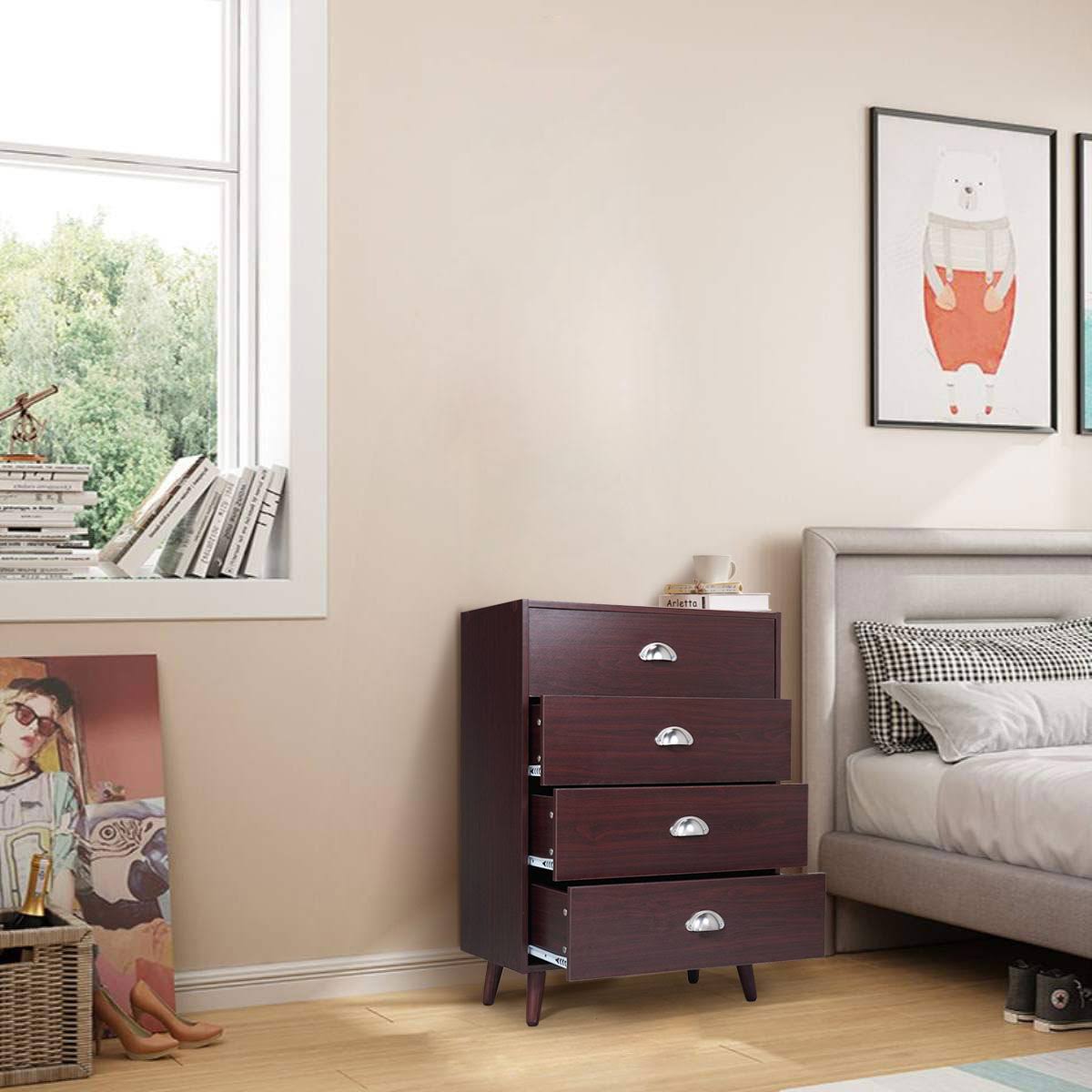Brown 4 Drawer Nightstand Cabinet O537