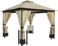 Grey Steel Frame Patio Gazebo with Netting and Curtains J1299