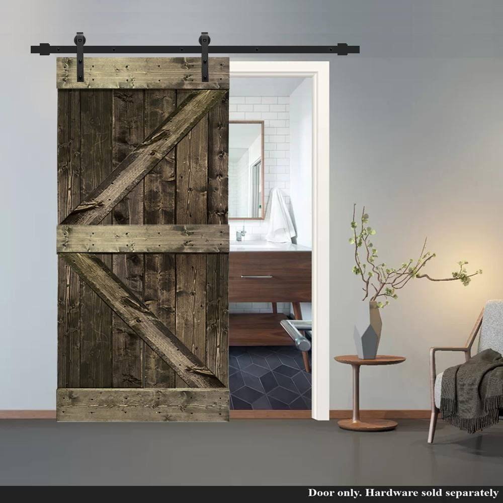 Espresso Solid Knotty Pine Wood Interior Sliding Barn Door Slab F92451