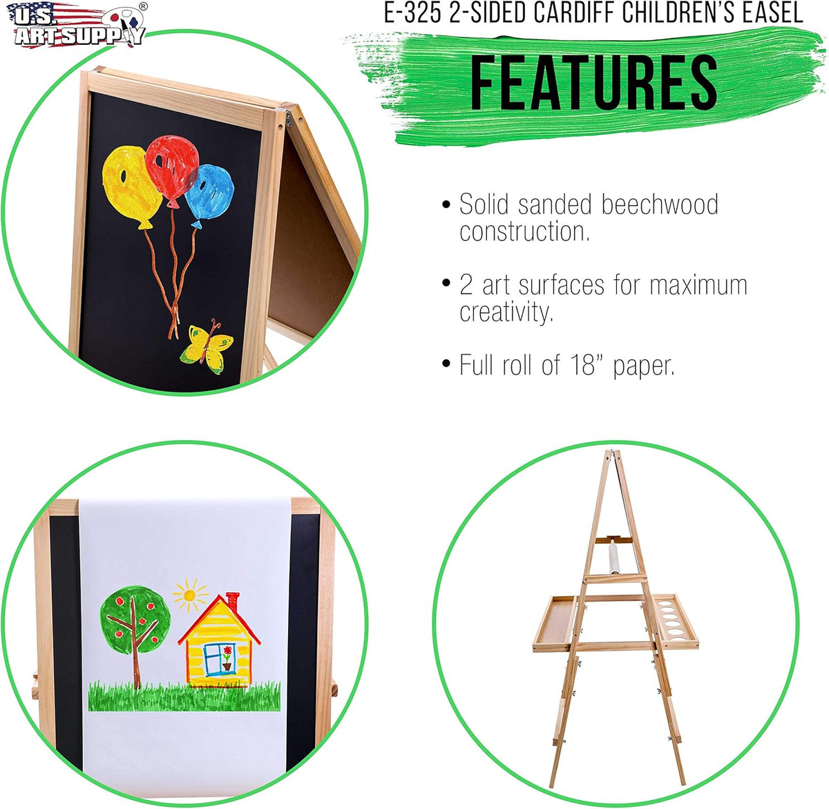 Children's Art Activity Easel with Easel Paper Roll, 2 Large Storage Bins and 6 No-Spill Paint Cups and Lids T344626
