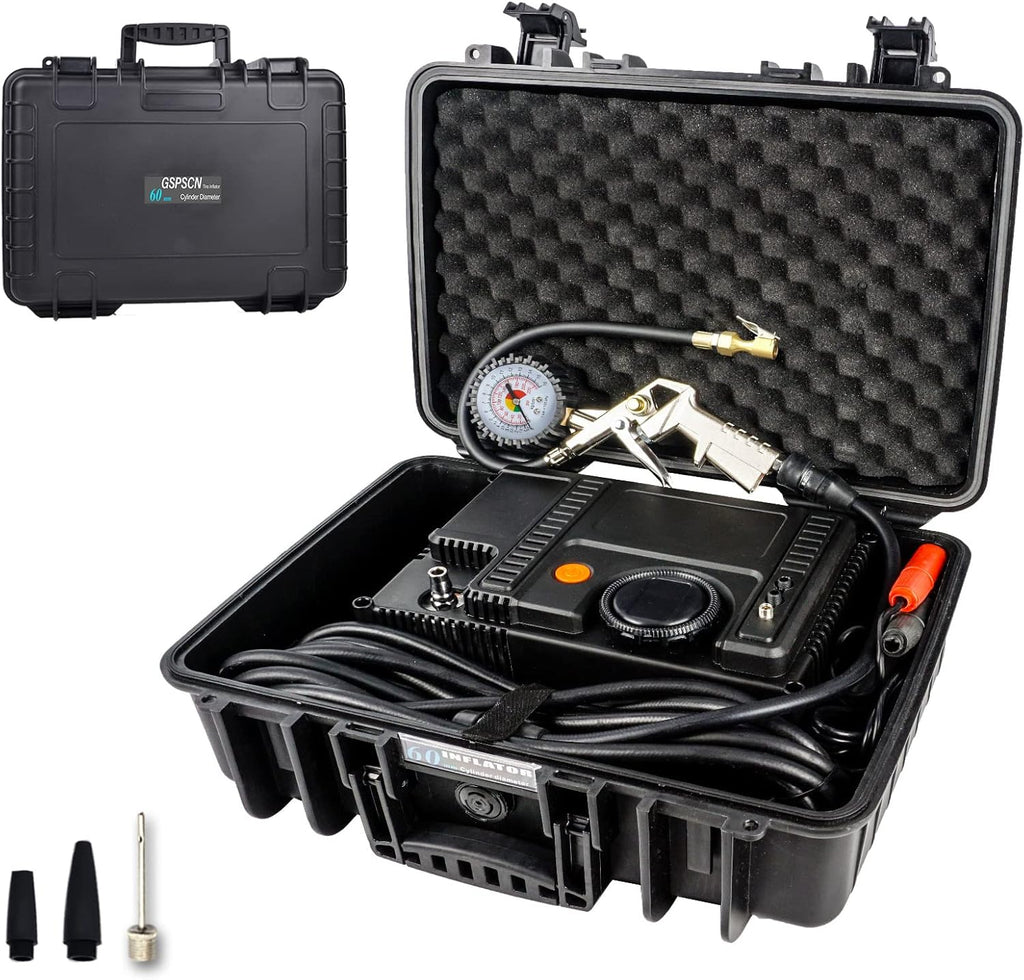 12V Portable Air Compressor Kit 180L/min Tire Inflator with Tire Pressure Gauge and 8m Extension Air Hose, Carry Box, Pack of 2 O862