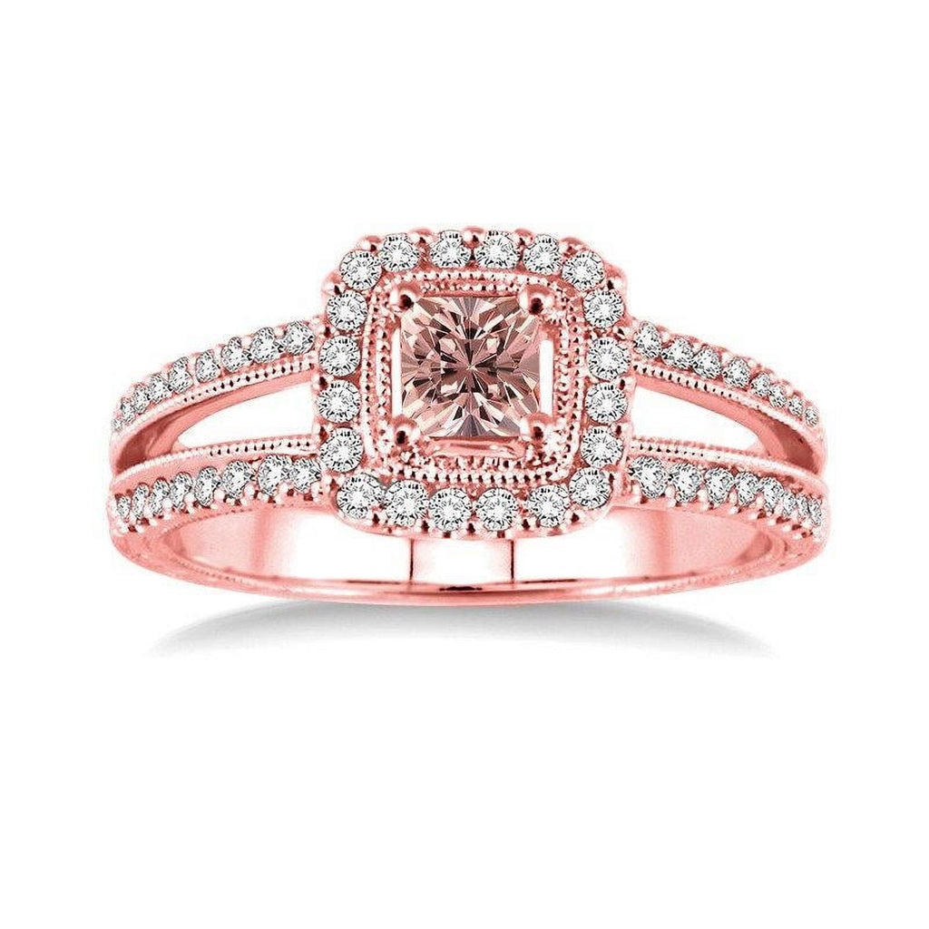 14K Rose Gold Morganite And Diamond Moissanite Engagement Ring W993