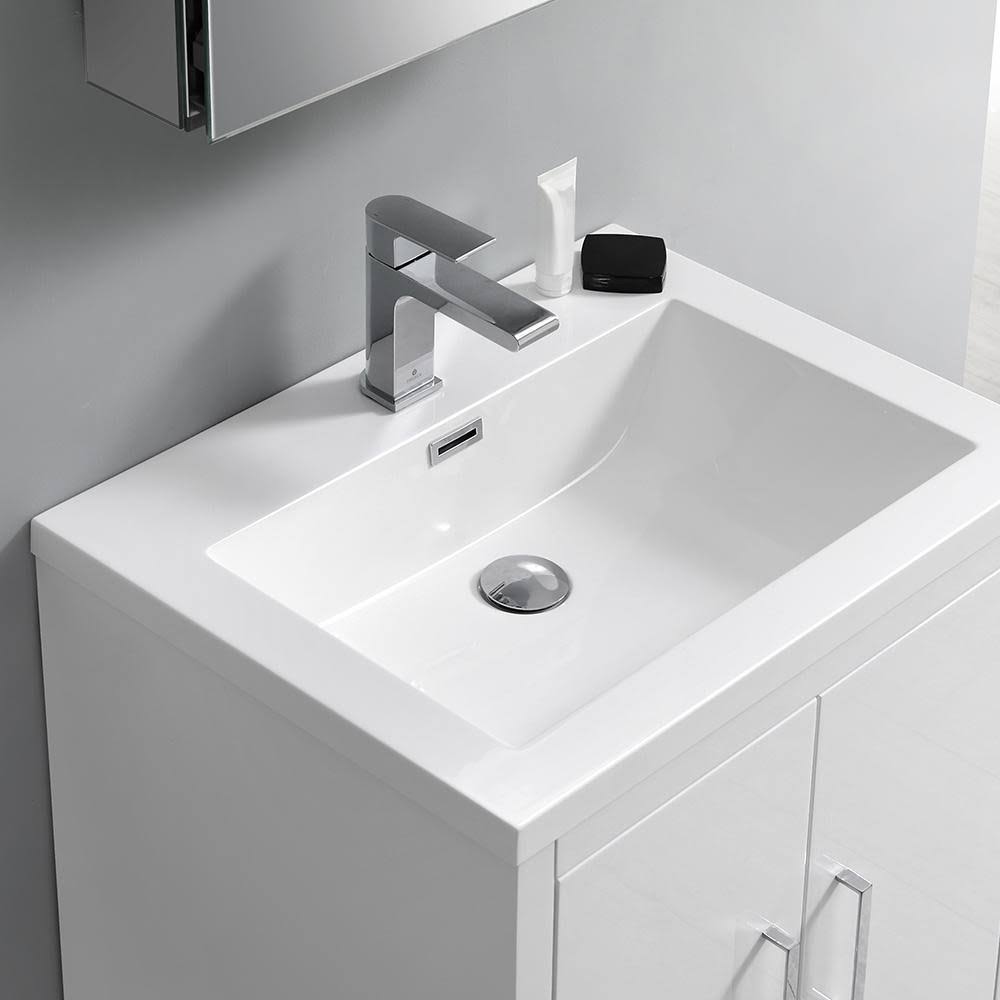 Glossy White Free Standing Bathroom Cabinet with Integrated Sink K8032