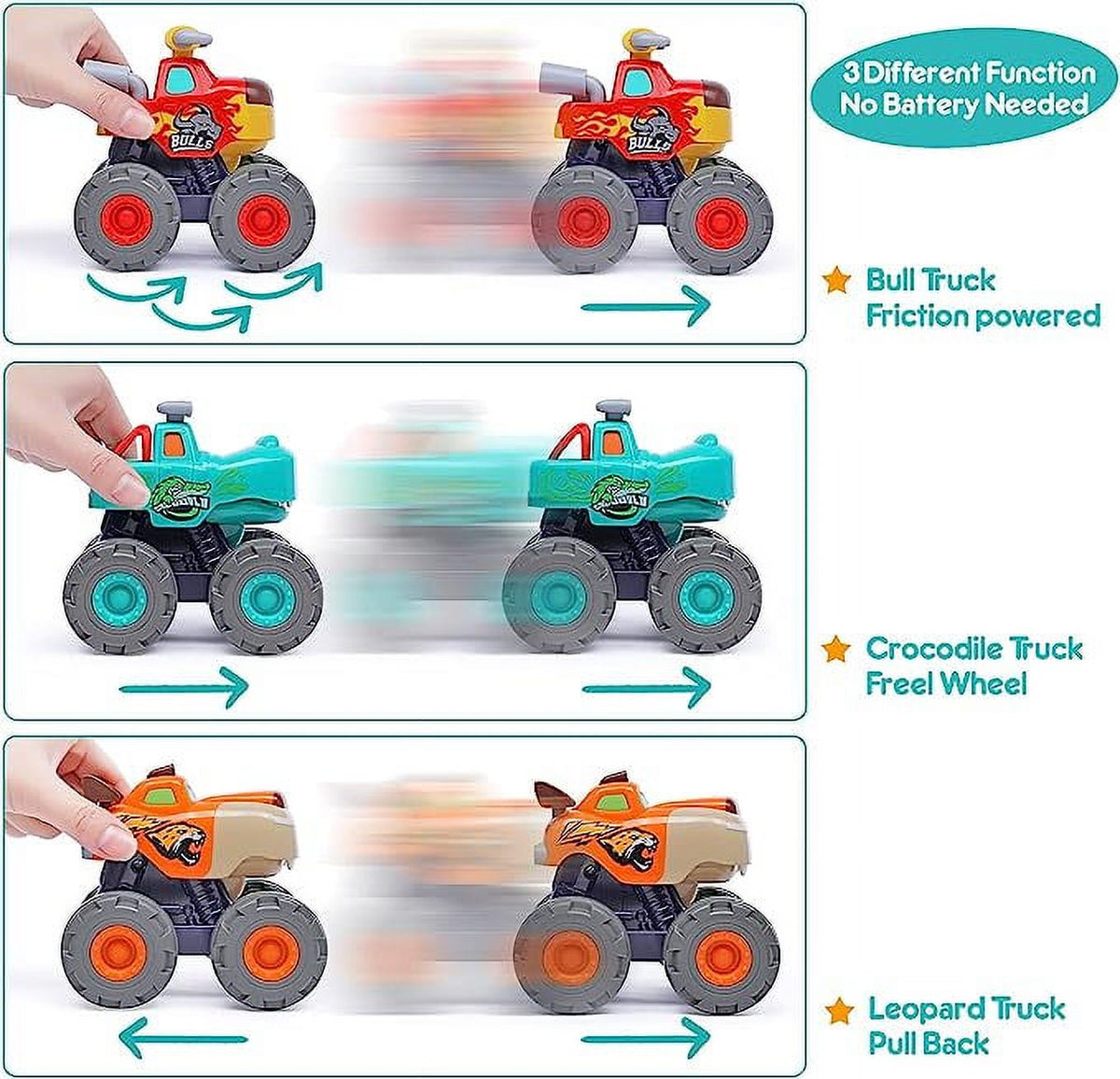 3 Pack Friction Powered Animal Toy Cars D44479