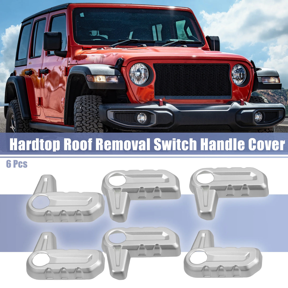 6pcs Hardtop Roof Removal Switch Handle Cover for Jeep Wrangler JL JLU Silver Tone F23002