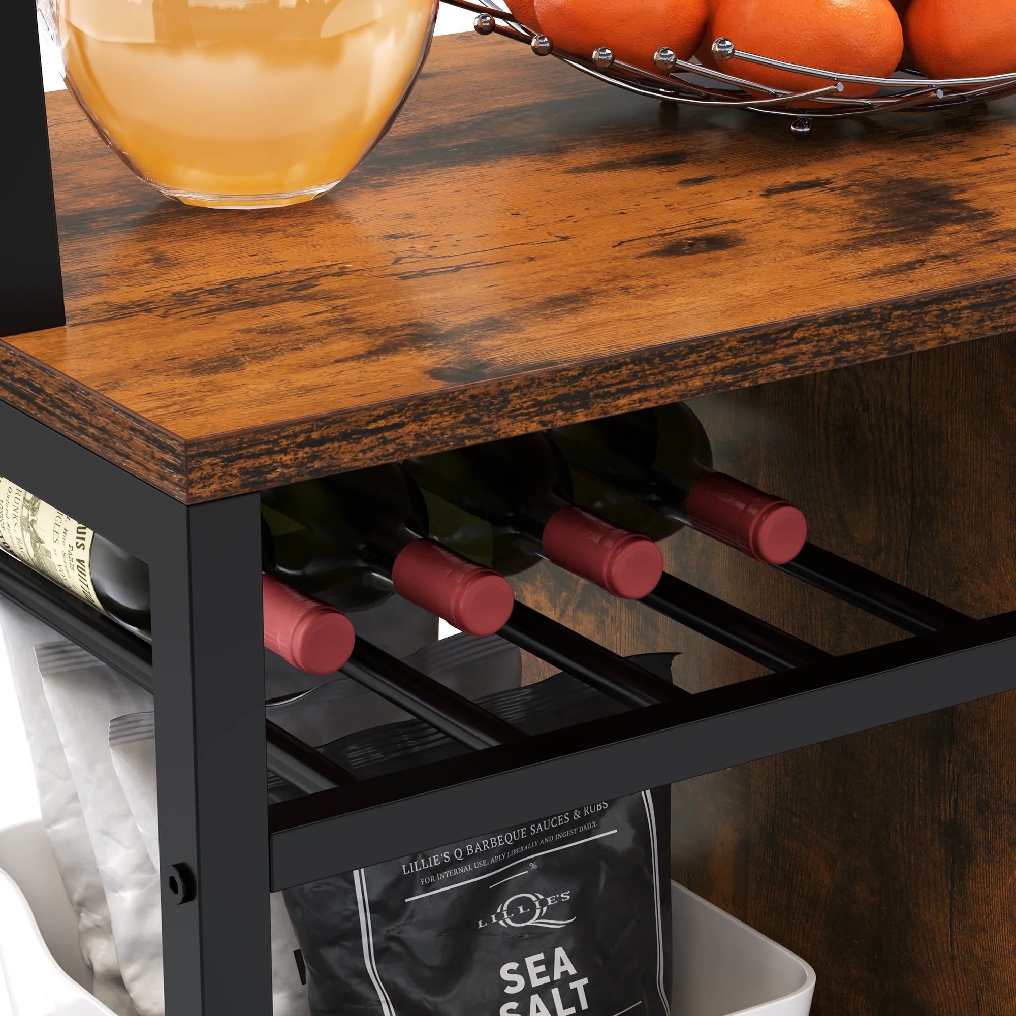 6-Tier Kitchen Microwave Oven Stand with Storage Cabinet and Wine Shelf Z10341